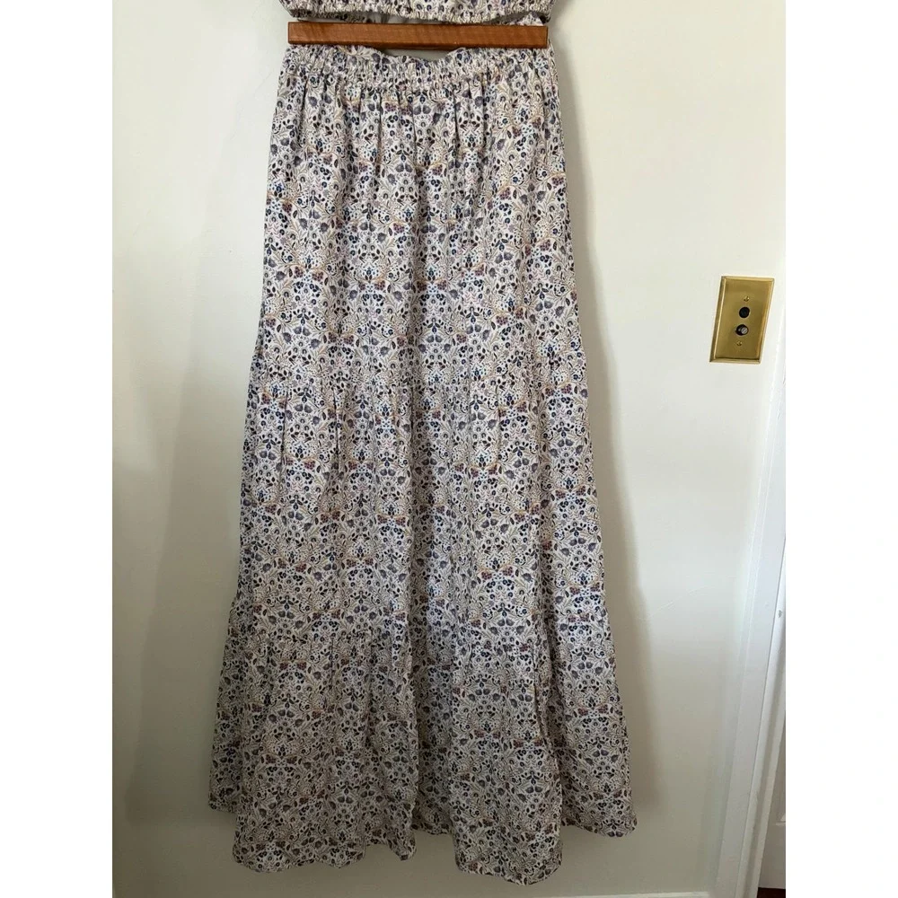Cami NYC Flor Spring Tapestry 2 Piece Set: Crop Top Sz XS Tiered Maxi Skirt Sz S